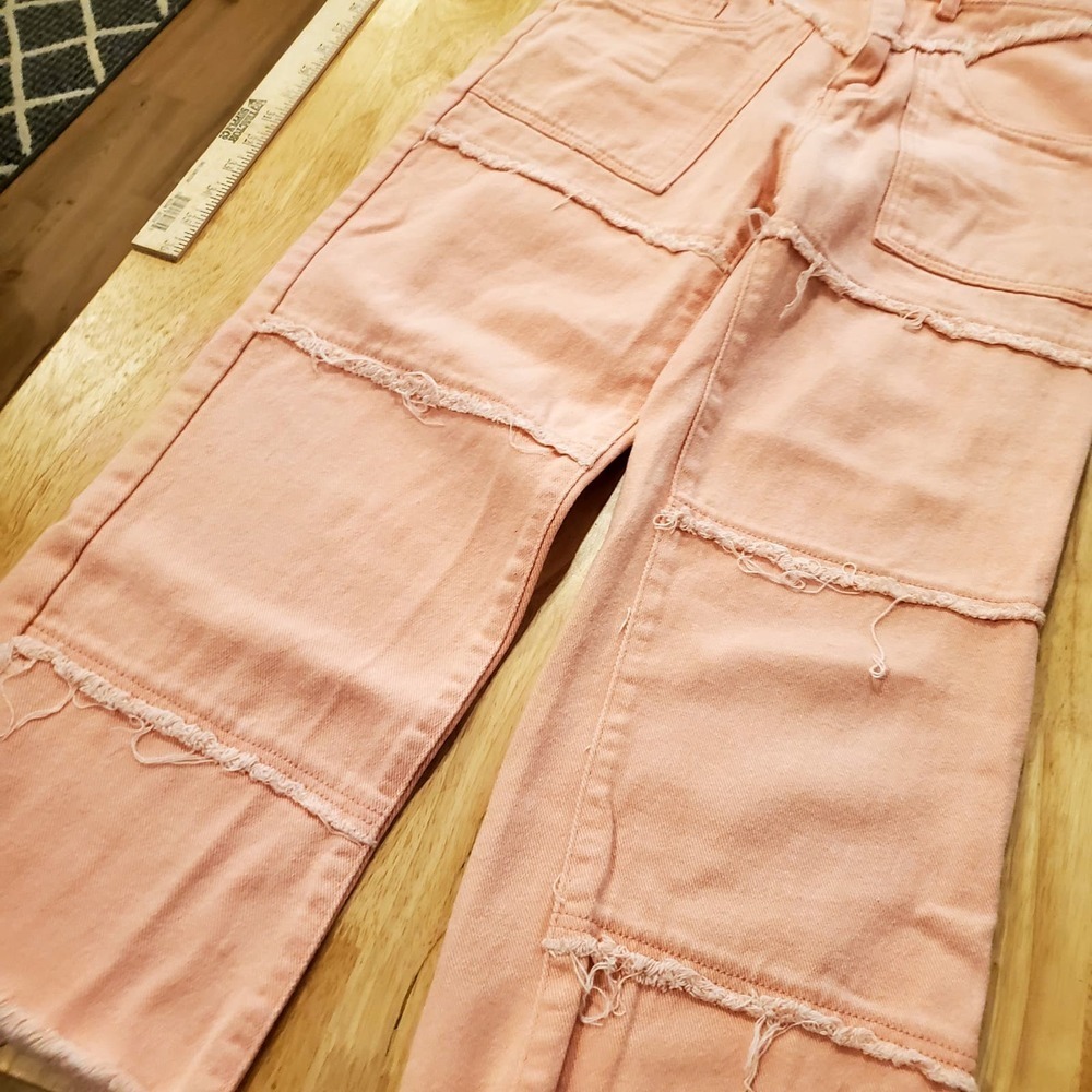 XS Pink Jeans Frayed Seams High Waist  Skinny Leg